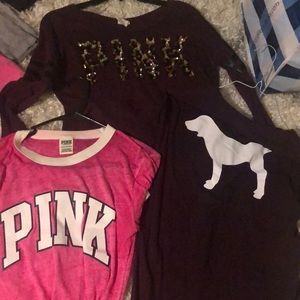 3 VS shirts. 2 are maroon in color. All XS